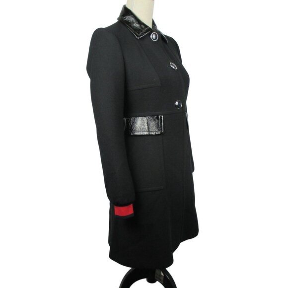 ASOS Skater Coat Size 0 Black with Patent Collar and Tipped Cuff Posh Modern - Picture 2 of 7